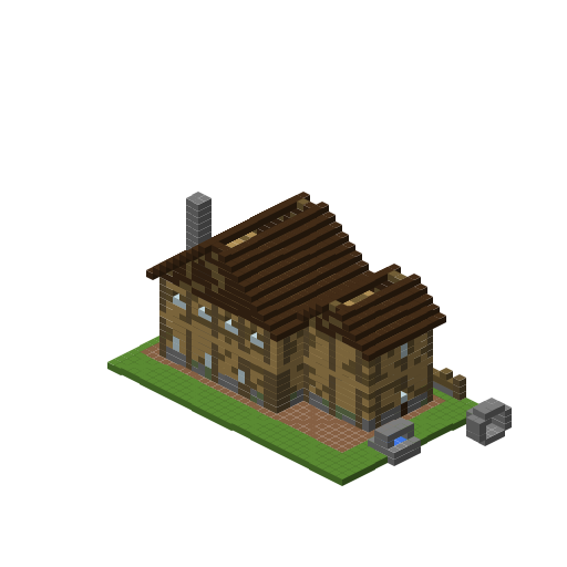 Medieval Hotel with Tavern, isometric render