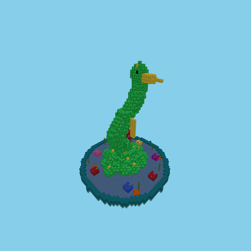 Emerald-Gold Seahorse Reef Statue, isometric render