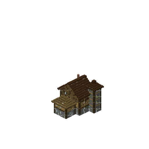Cottage L-Shape 3 Pisos, isometric render