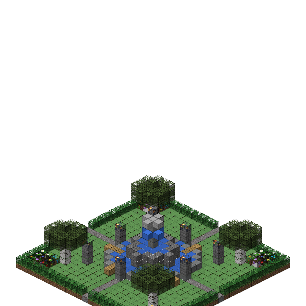 Ornate Fountain in Park (Group A), isometric render