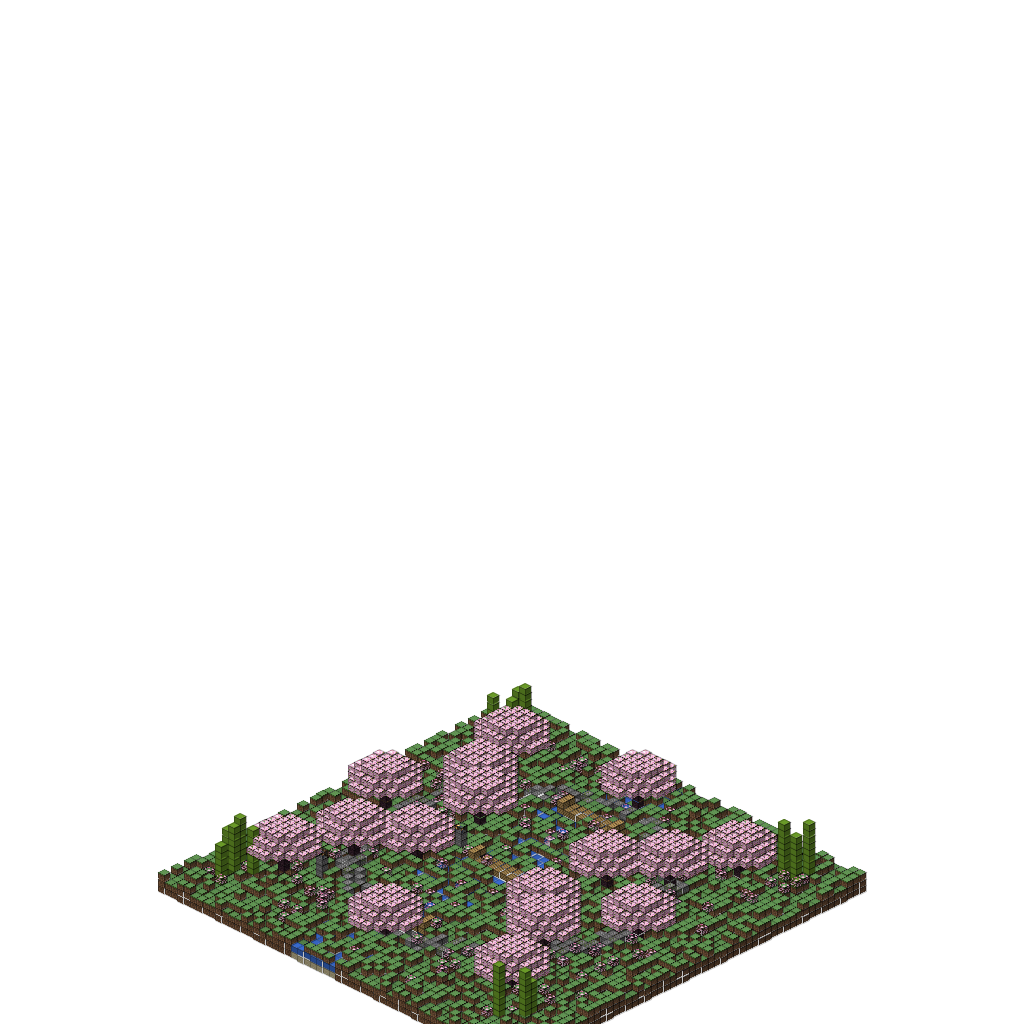 Cherry Blossom Garden, isometric render