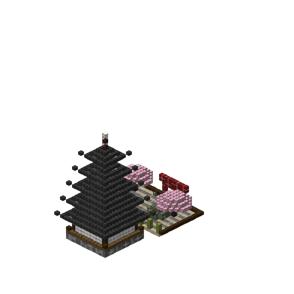 Japanese Pagoda Temple (MCP Pipeline), isometric render