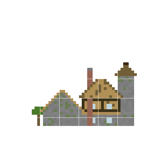 Cozy Cottage with Tower and Stable back view