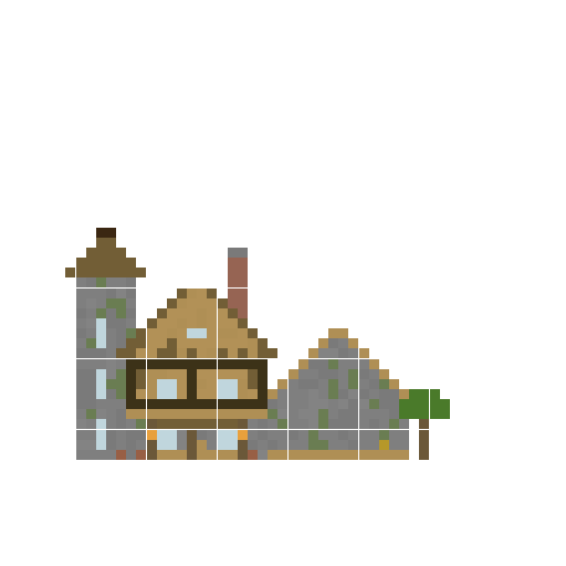 Cozy Cottage with Tower and Stable front view
