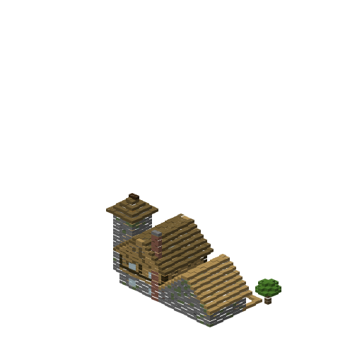 Cozy Cottage with Tower and Stable, isometric render