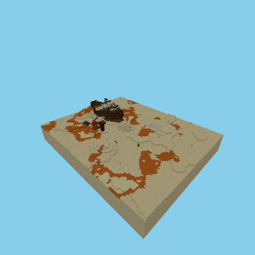 Galeón pirata encallado en el desierto, isometric render
