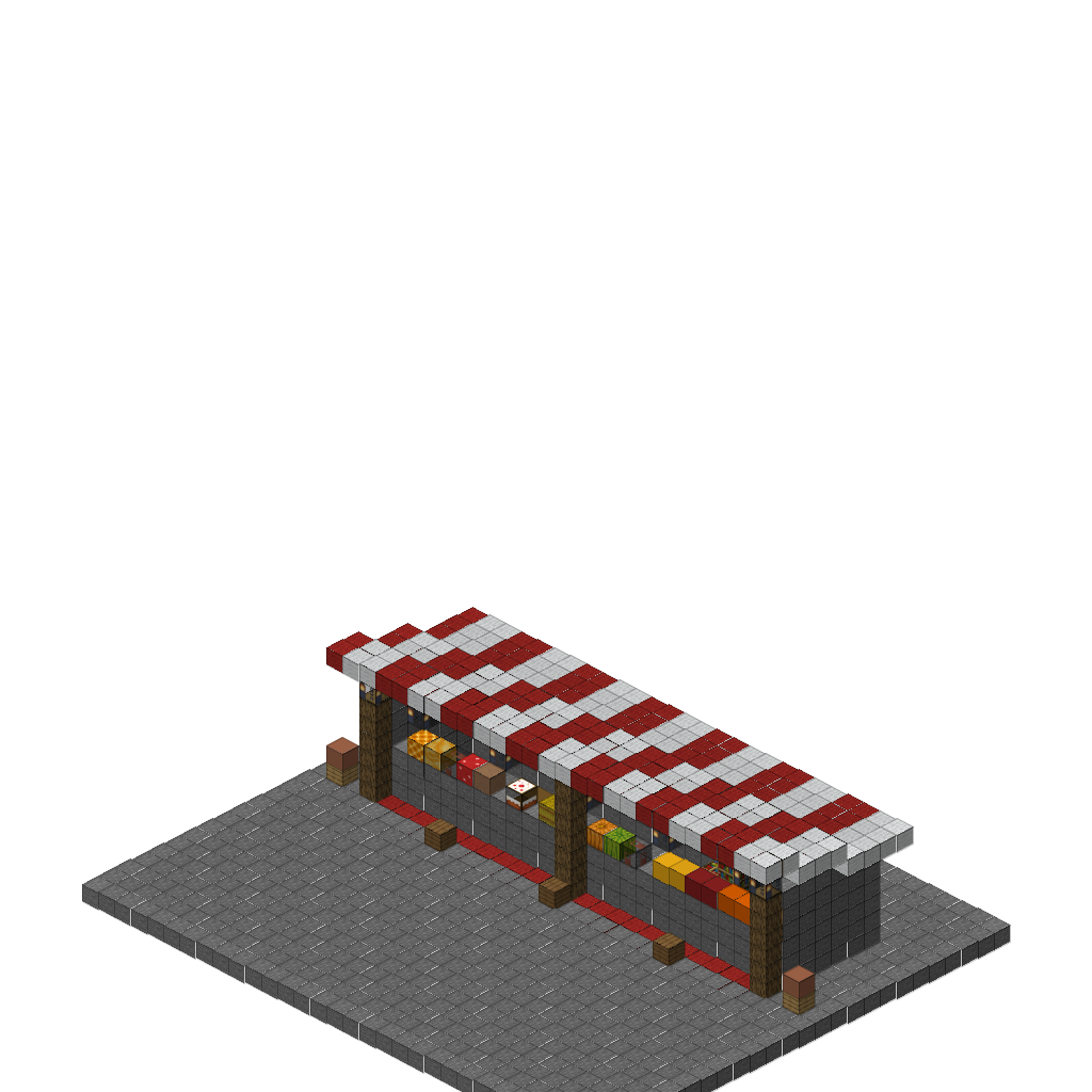 Market Stall with Goods and Lanterns (Group B), isometric render