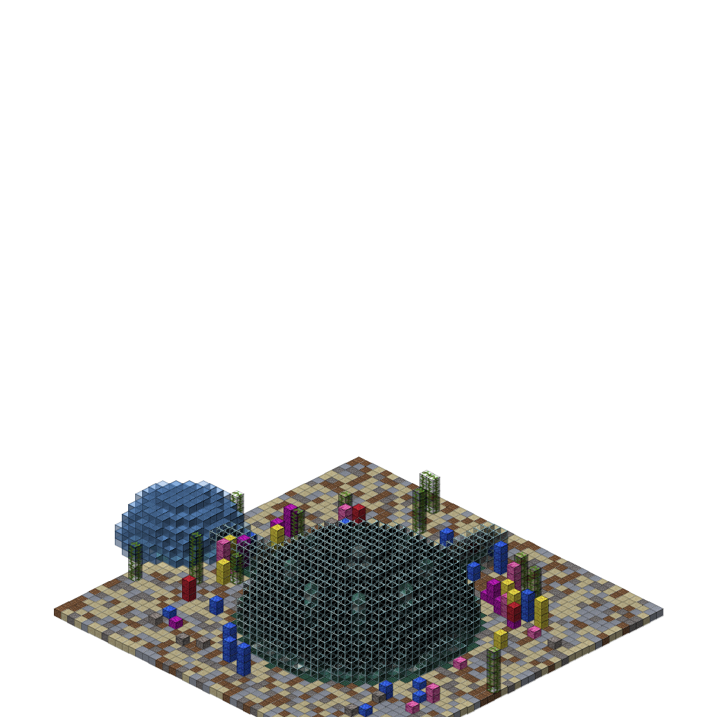 Underwater Coral Palace with Glass Dome (MCP Pipeline), isometric render