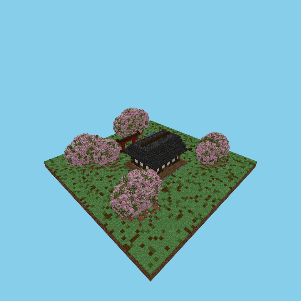 Casa japonesa con jardín de sakuras, isometric render