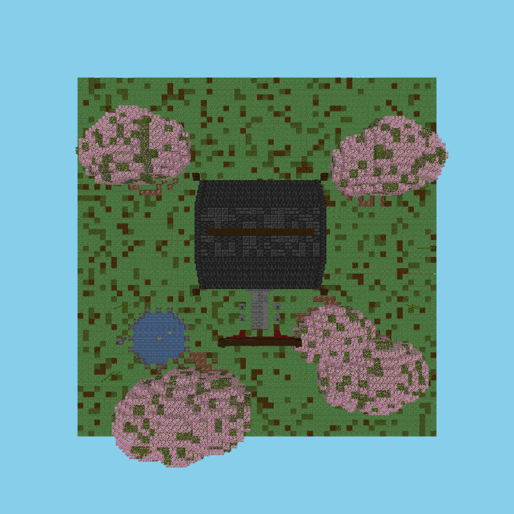 Casa japonesa con jardín de sakuras top view