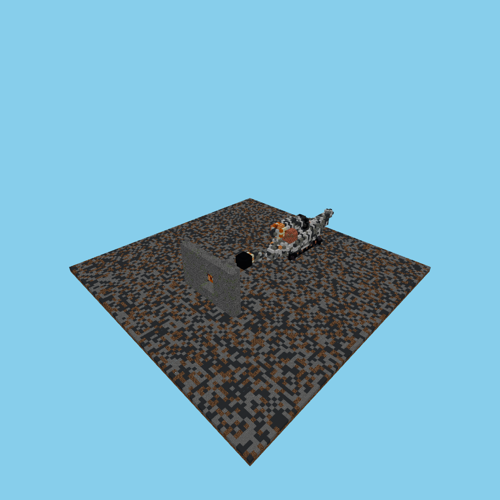 Rata-tanque mecánica disparando a un muro, isometric render