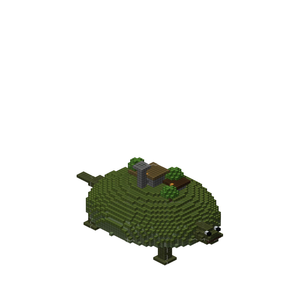 Giant Turtle with Village on Shell (Group B), isometric render