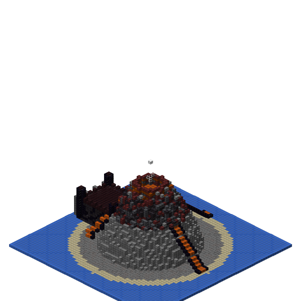 Volcano Island with Lava Rivers and Obsidian Fortress (MCP Pipeline), isometric render