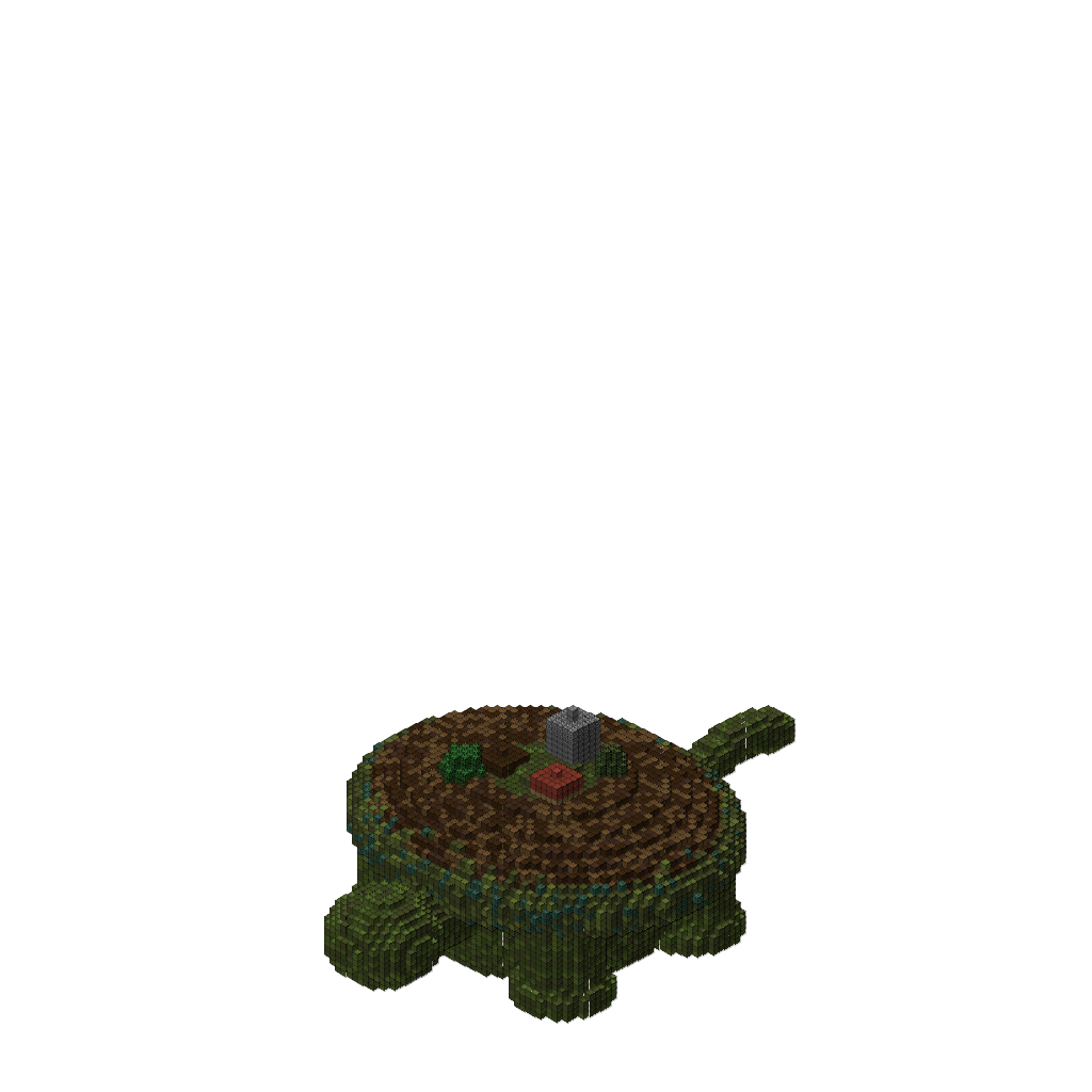 Giant Turtle with Village on Shell, isometric render