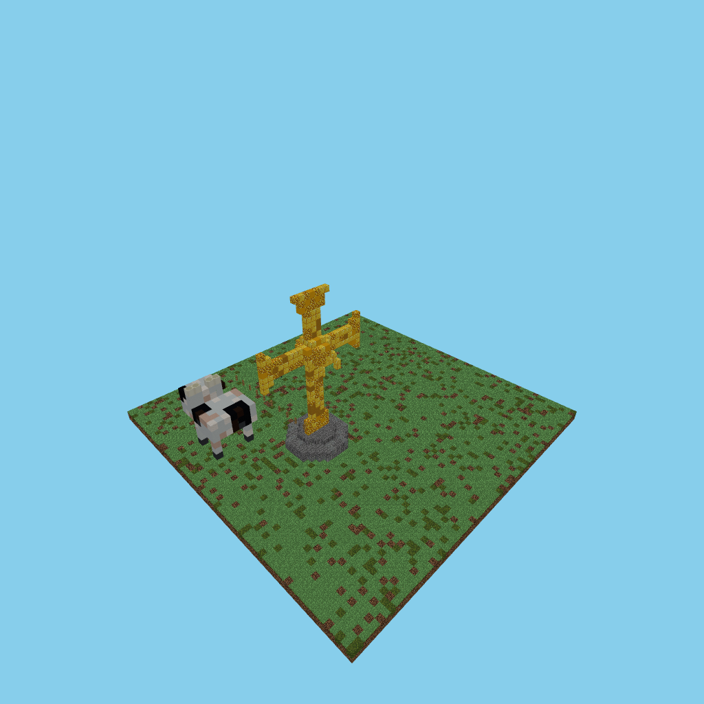 Cruz de la Victoria (Asturias) y una vaca, isometric render