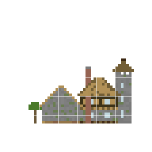 Cozy Cottage with Tower and Stable back view