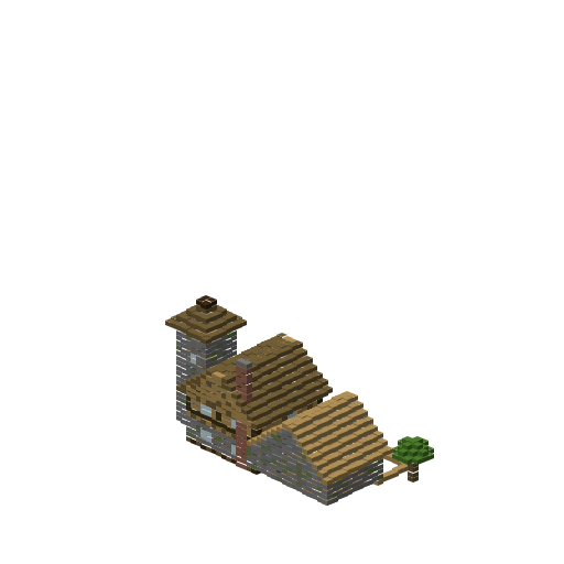 Cozy Cottage with Tower and Stable, isometric render