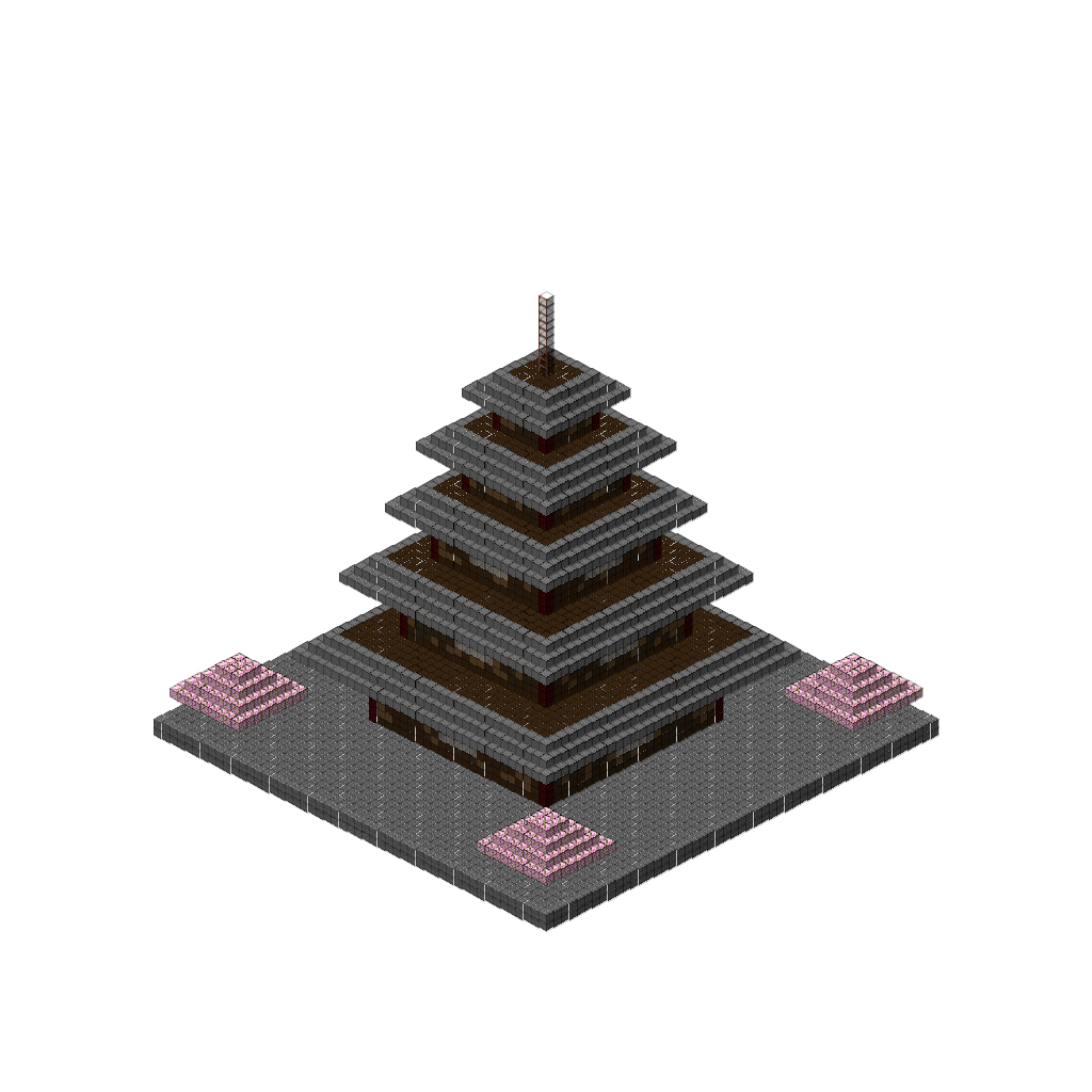 Japanese Pagoda Temple, isometric render