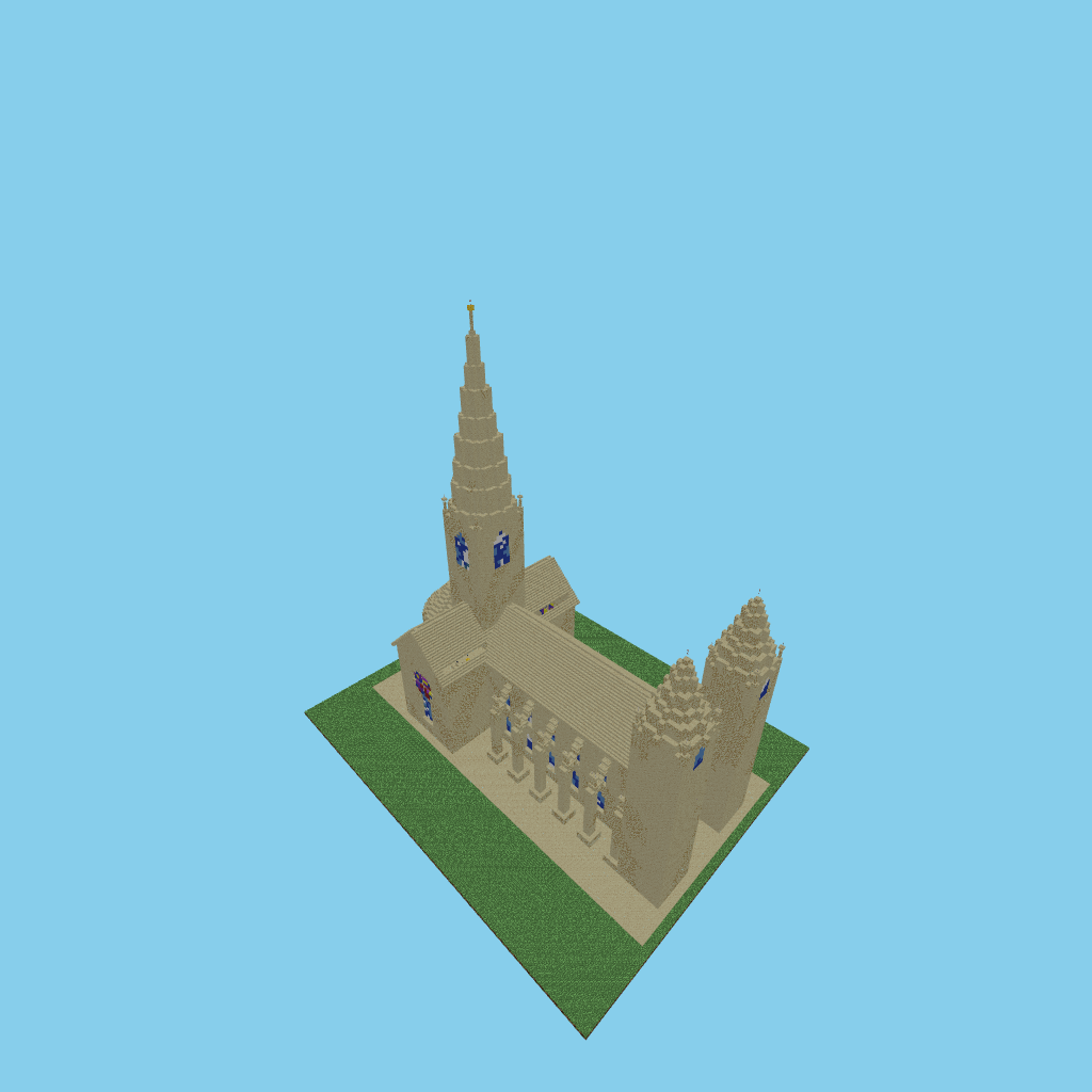 Pale Sandstone Gothic Cathedral, isometric render