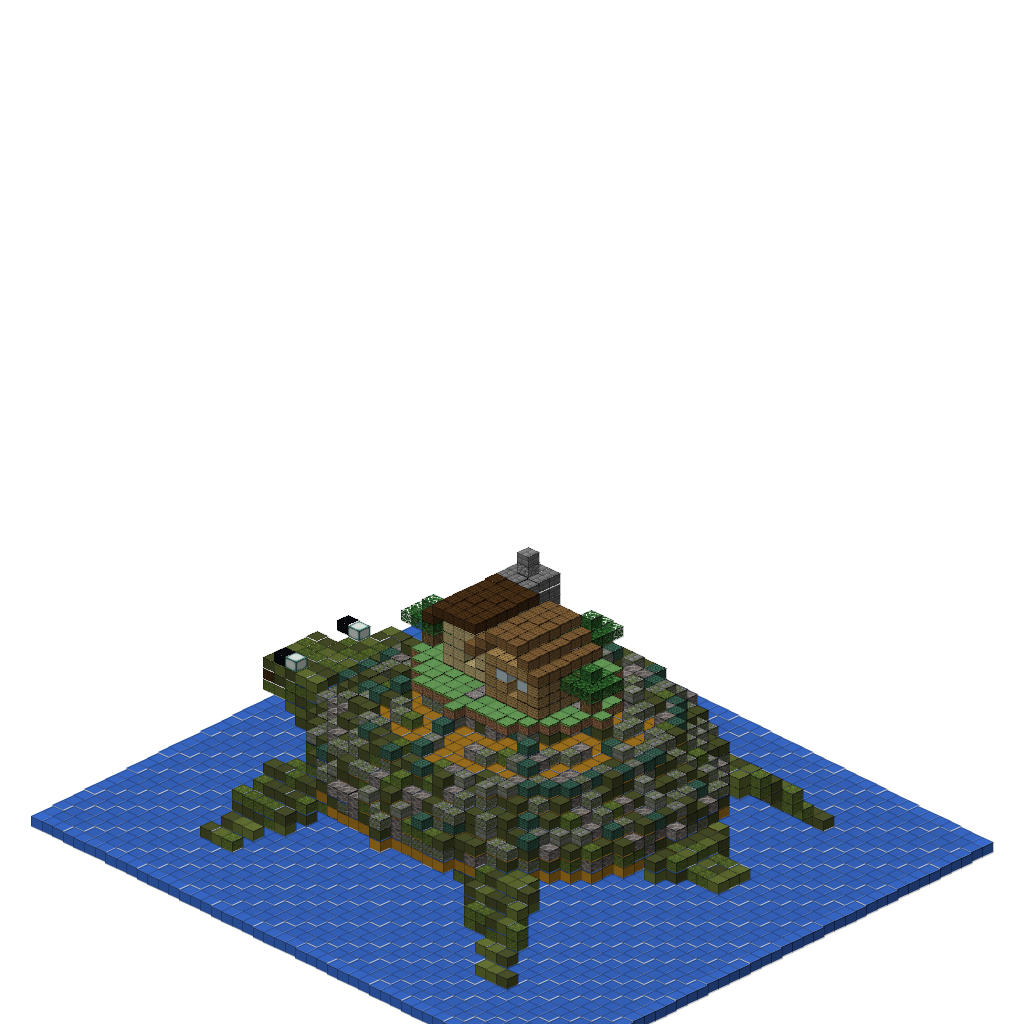 Giant Turtle with Village (Phase 1) (Group A), isometric render