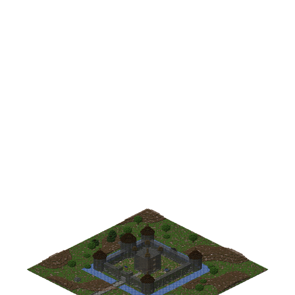 Castillo Fortaleza con Foso, isometric render