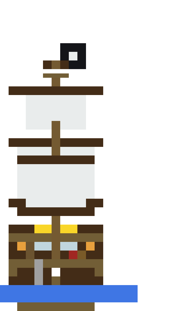 Pirate Ship with Sails on Ocean (MCP Pipeline) front view