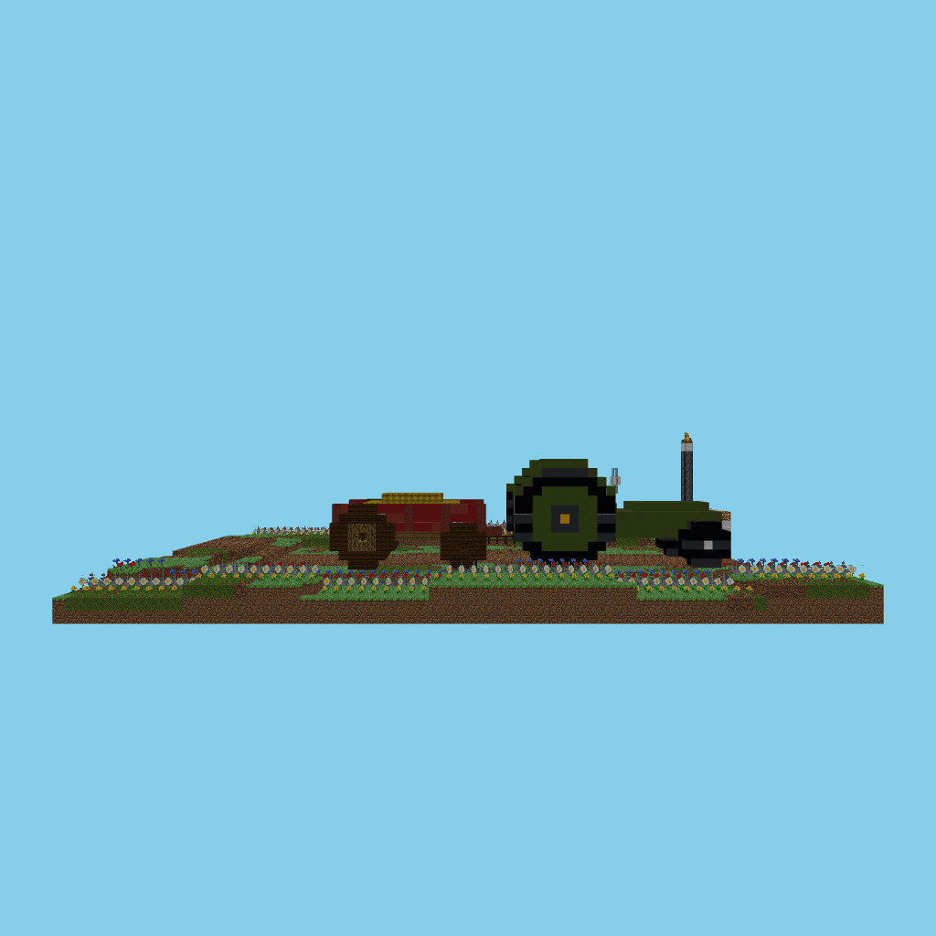 Vintage farm tractor with hay wagon side view