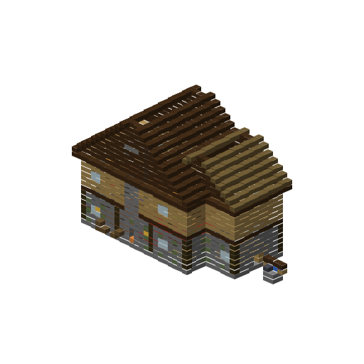 Medieval Hotel with Tavern, isometric render